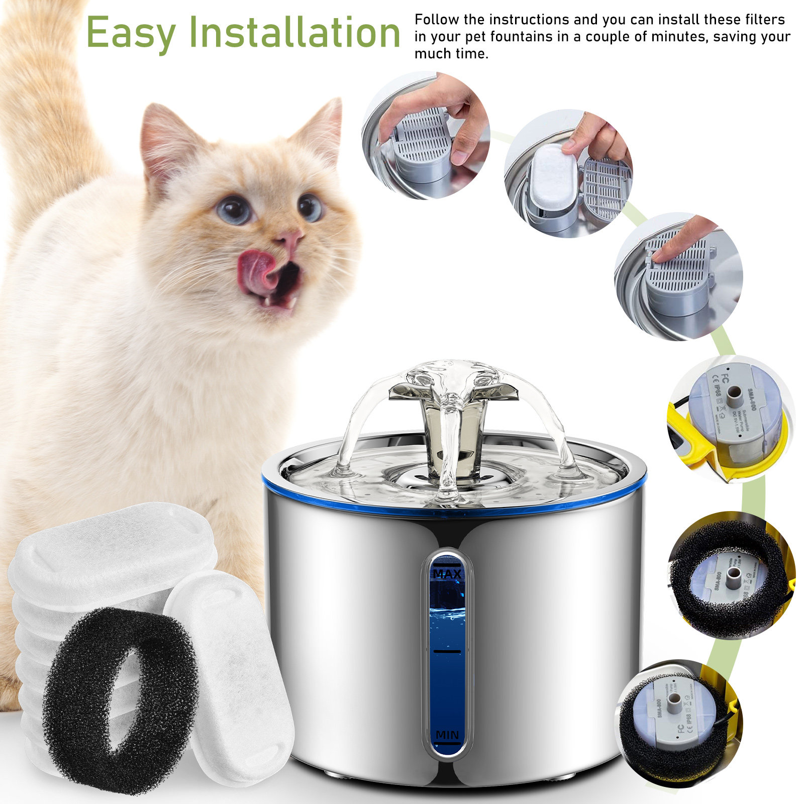 1Set Pet Fountain Filter Repla - مراجعة Cat Water Fountain Filter وسعره